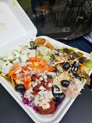 Vegan platter (+ feta) at Falafel Corner in Cardiff