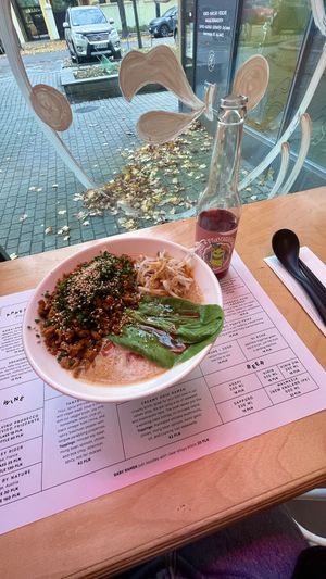 Dish called "tantan-men" and a hibiscus lemonade  at Vegan Ramen Shop - Mokotów in Warsaw