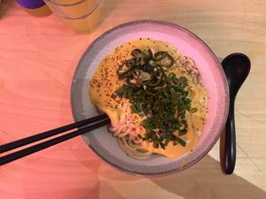 Ramen Mac and Cheese with pickled jalapeños!    at Vegan Ramen Shop - Mokotów in Warsaw