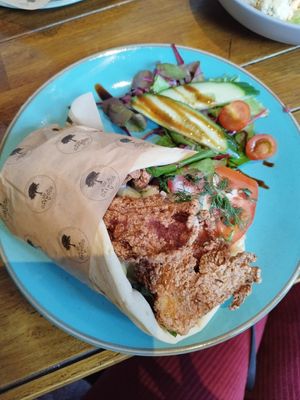 Crispy oyster mushroom gyros at The Oakwood in Glossop