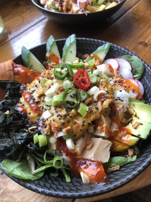 Chicken satay salad  at The Oakwood in Glossop