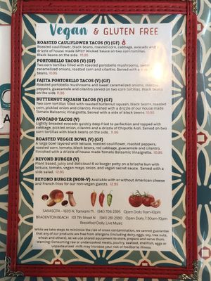 Vegan menu at Wicked Cantina in Sarasota