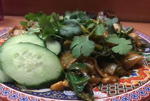 Hu Tieu Xao: Spiiicy stir fried rice noodles w/ many chilis, Chinese broccoli, scallions, peanuts, and red-eye brown sauce.  at Cong Tu Bot in Portland