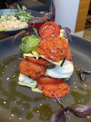 MIGHTYVINE TOMATO + ZUCCHINI LASAGNA - like a deconstructed zucchini lasagna. served cold    at Althea in Chicago