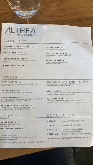 Current menu (Oct 2022)  at Althea in Chicago