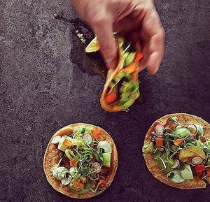 TACOS. Barbacoa. Pepita Cream. Avocado Puree. Toasted Pepitas. Micros. at Althea in Chicago