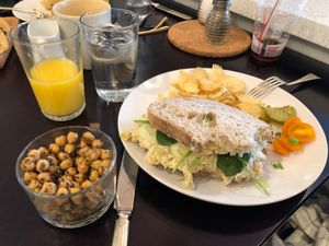 Artichoke sandwich with vegan mayo was amazing! With the herbed chickpeas at Honey B's in Frankenmuth