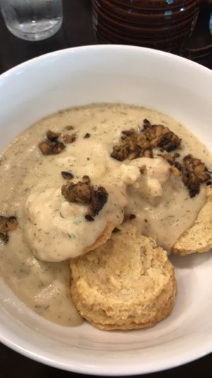 Herb tempeh biscuits and gravy at Honey B's in Frankenmuth