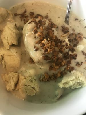 Biscuits and Tempeh Gravy! (Very yummy+filling portion!) at Honey B's in Frankenmuth