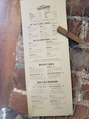 Menu at Restoration Cafe in Manchester