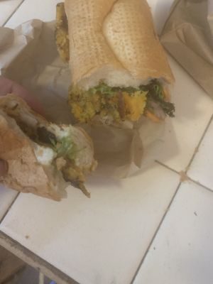 Sweet potato quinoa pattie Bahn Mi 🤤 at Restoration Cafe in Manchester