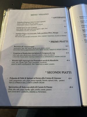 Vegan menu  at Ristorante Cantina 26 in Rome