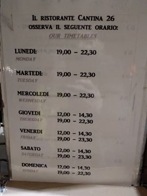 Schedule at Ristorante Cantina 26 in Rome