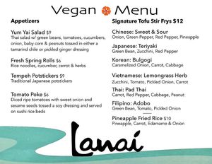 New Vegan Menu at Lanai at Lanai in Rochester