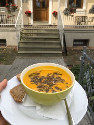 Vegan pumpkin soup ❤️ 
 at Vila Machů in Koprivnice