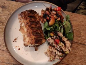 Vegan sausage roll with salad at The Yard Cafe in Kilkenny