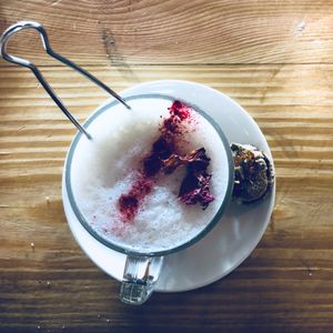 Hibiscus Vegan Speciality Latte W coconut milk, homemade rose syrup & beetroot at HOOPS in Mandrem