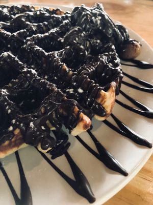 Vegan Chocolate Belgium Waffle @hoops_coffee at HOOPS in Mandrem