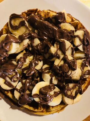 Chocolate banana Belgium waffle  at HOOPS in Mandrem