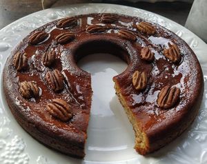 Honey, pecan wholemeal vegetarian cake on our morning buffet. at Il Ciliegio in Marzolanella