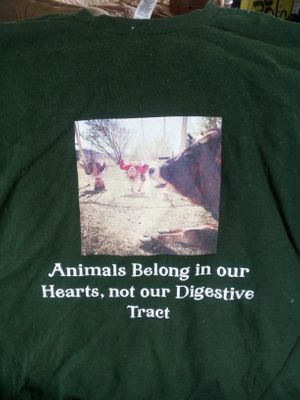 This photo is also available on mug or t-shirt with either vegan quotes. The t-shirts are 100% cotton. Comes in many sizes. Also available with Earthling Ed hugging a cow picture. at Divine Grace Healing Retreats in Reno