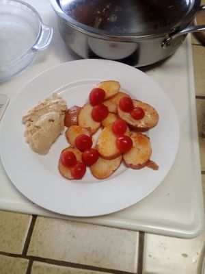 Organic, spicey, sliced potatoes with hummus  at Divine Grace Healing Retreats in Reno