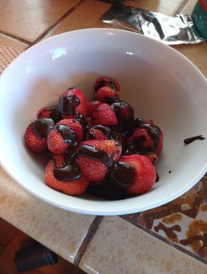 Fresh seasonal local strawberries in an organic maple chocolate drizzle at Divine Grace Healing Retreats in Reno