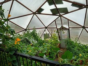 Welcome to the solar dome greenhouse, picnic here in the dead of winter at Divine Grace Healing Retreats in Reno