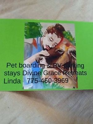 Business card for pet boarding and RV parking  at Divine Grace Healing Retreats in Reno