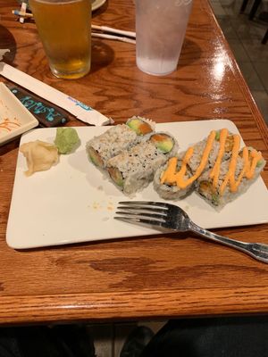 Spicy Shrimp Avocado Roll & Salmon Avocado Cucumber Roll at Fancy Sushi Asian Fusion in Surf City