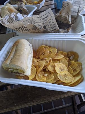 Cubano Sandwich with Plantain Chips at Vegan Cuban Cuisine in Miami