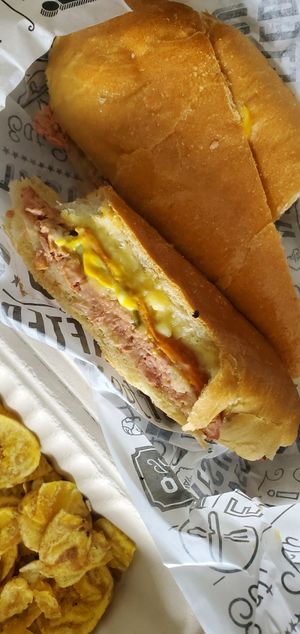 Cubano sandwich with plantain chips at Vegan Cuban Cuisine in Miami