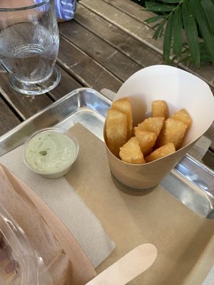Yucca fries with dipping sauce  at Vegan Cuban Cuisine in Miami