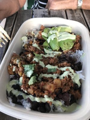 Vegan picadillo with black beans and rice.  at Vegan Cuban Cuisine in Miami