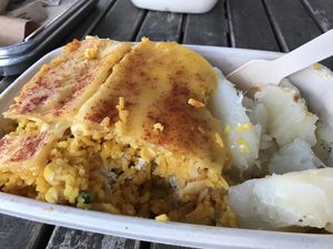 Vegan Imperial Rice with boiled yucca in mojo  at Vegan Cuban Cuisine in Miami