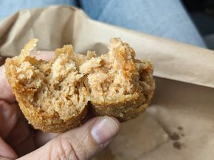 Inside of the ham and cheese croquettes at Vegan Cuban Cuisine in Miami