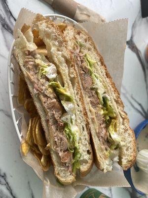 Cuban sandwich with plantain chips (included)  at Vegan Cuban Cuisine in Miami