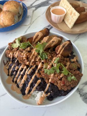 Picadillo bowl! Plantains are so good! Very large portion  at Vegan Cuban Cuisine in Miami