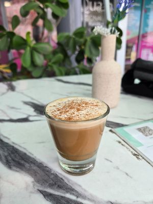 Cortadito with oatmilk and cinnamon topper at Vegan Cuban Cuisine in Miami