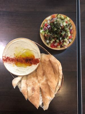 Hummus & Shiraz Salad at Shiraz Persian Restaurant + Bar in Surfers Paradise