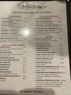 Menu  #Veganuary at Sakura Home in Rochester