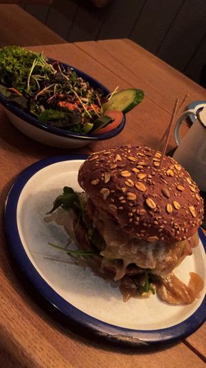 Burger with salad at KUHnstWERK in Hannover