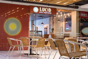 Seating inside the shopping center also at Lucid Pure Vegetarian in Murwillumbah
