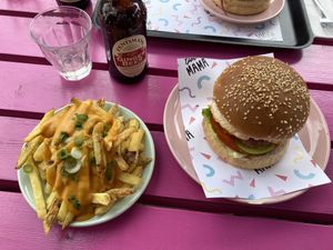 BBQ Bash Burger + Cheesy fries  at Deer Mama in Amsterdam