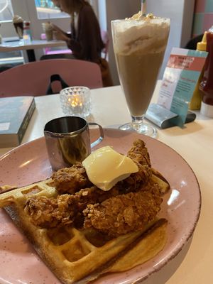 Chicken and waffles   at Deer Mama in Amsterdam