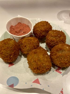 Bitterballen with pink mustard   at Deer Mama in Amsterdam