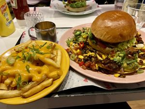 Nacho Burger with cheese fries   at Deer Mama in Amsterdam