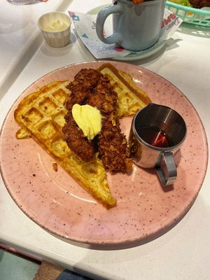 Waffles with fried chicken   at Deer Mama in Amsterdam