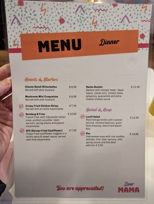 Menu front at Deer Mama in Amsterdam