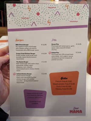 Menu back at Deer Mama in Amsterdam